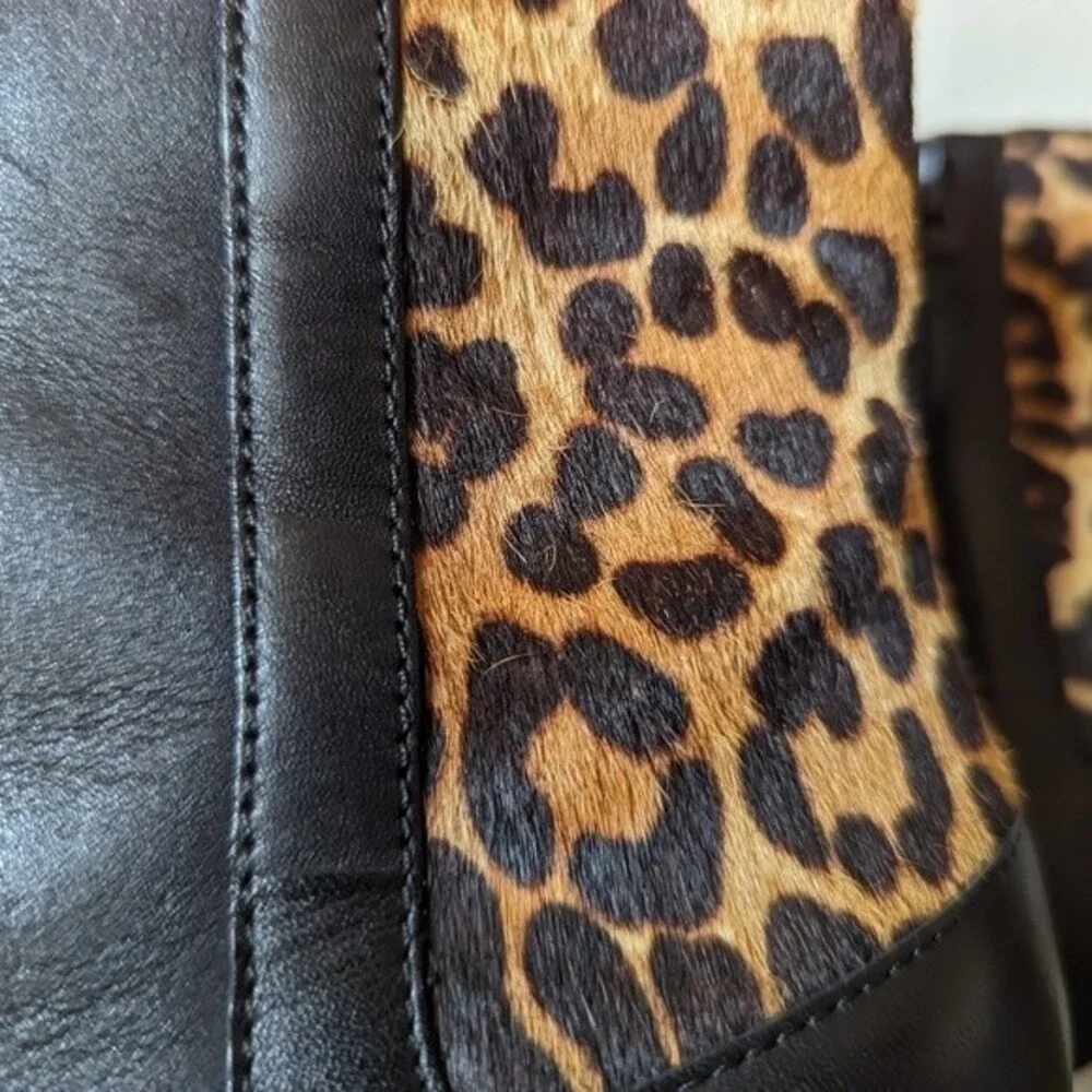 Tahari Serena Genuine Black Leather Calf Hair Leopard Print Fur Booties
